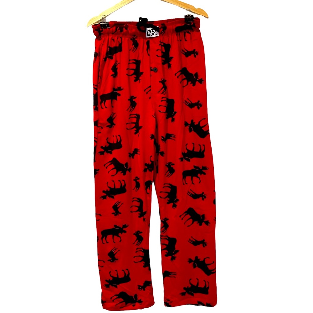 Red Unisex Moose Pajama Bottoms Size Medium